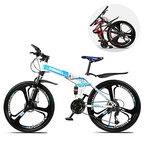 Folding Bike : Bewinch 24 Inch Mountain Bikes, Folding 21 / 24 / 27 / 30 Speed Double Shock Absorption One Wheel Variable Speed Mountain Bike, Suitable for Men And Women Student Office Workers, B, 27 speed