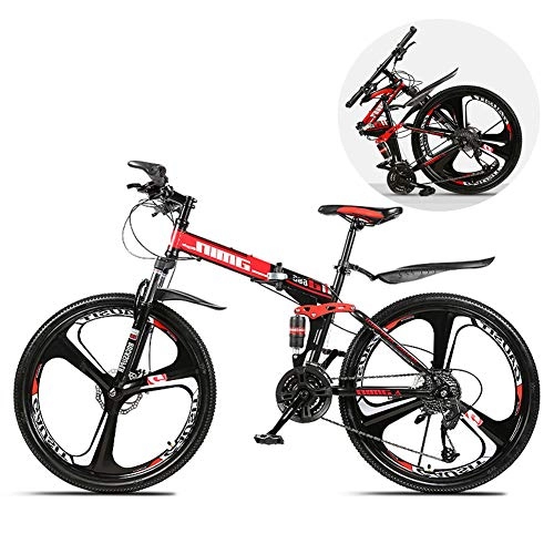 Folding Bike : Bewinch 26 Inch Mountain Bikes, Folding 21 / 24 / 27 / 30 Speed Double Shock Absorption One Wheel Variable Speed Mountain Bike, Suitable for Men And Women Student Office Workers, E, 21 speed