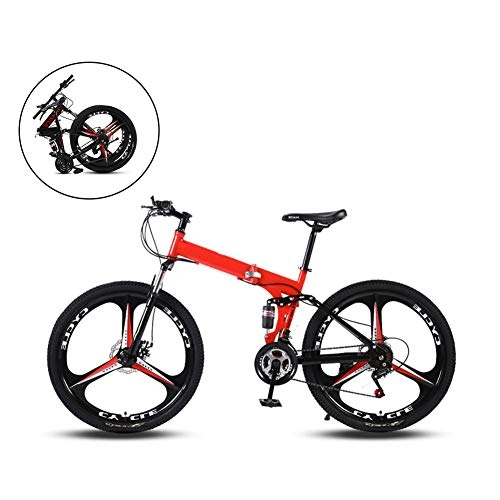 Folding Bike : Bewinch 26 Inch Mountain Bikes, Folding High Carbon Steel Frame Variable Speed Double Shock Absorption Three Cutter Wheels Foldable Bicycle, Suitable for People with A Height of 160-185Cm, A, 21 speed