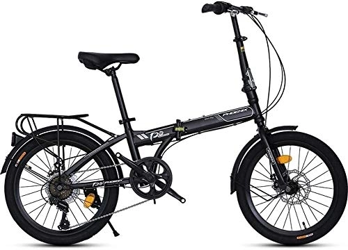Folding Bike : Bicycle 20" Folding Bike, Adults Men Women 7 Speed Lightweight Portable Bikes, High-carbon Steel Frame, Foldable Bicycle with Rear Carry Rack, White (Color : Black)