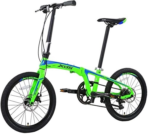 Folding Bike : Bicycle 20" Folding Bikes, Adults Unisex 8 Speed Double Disc Brake Light Weight Folding Bike, Aluminum Alloy Lightweight Portable Bicycle (Color : Green)