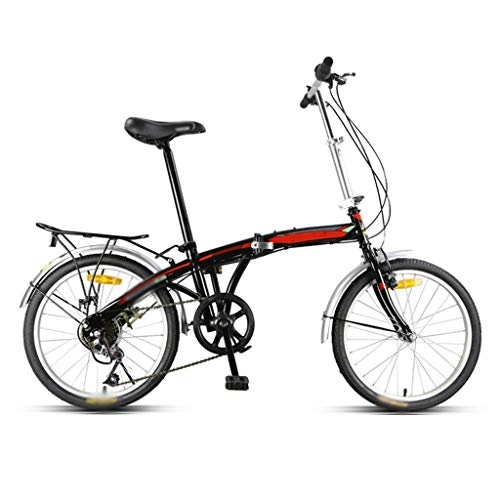 Folding Bike : Bicycle 20-inch 7-speed high-carbon steel bow back frame fashion leisure folding car men and women commuter car student bicycle black red foldable bicycle (Color : Black)