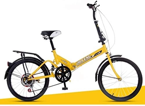 Folding Bike : Bicycle 20 Inch Folding Bicycle Children Ultra Light Portable Men and Women Adults Shock Absorber Bicycle Commuting Bicycle Lightweight (Color : Yellow)