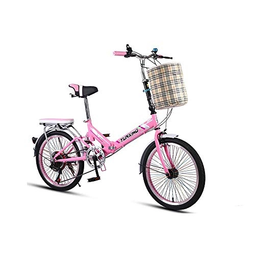 Folding Bike : Bicycle 20-inch Folding Bike 7-Speed Durable Cycling Commuter Foldable Bicycle Women's Adult Student Car Bike Easy to Carry Lightweight High-Carbon Steel Frame Shock Damping (Color : Pink)