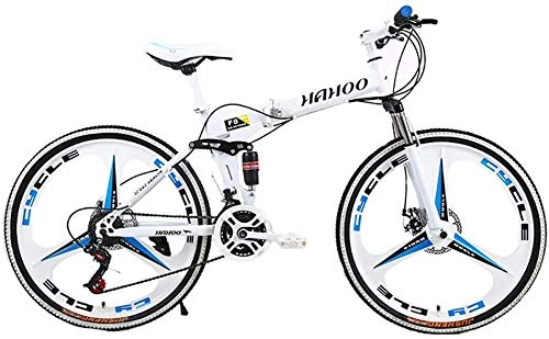 Folding Bike : Bicycle 26 inch Folding Mountain Bike for Men and Women, Lightweight 21-Speed MTB Road Bicycle with Double Disc Brake, White