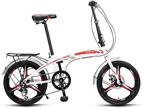 Folding Bike : Bicycle Adults Folding Bikes, 20" High-carbon Steel Folding City Bike Bicycle, Foldable Bicycle with Rear Carry Rack, Double Disc Brake Bike, Red (Color : Red)