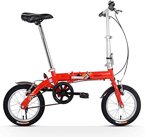 Folding Bike : Bicycle Adults Folding Bikes, Unisex Kids Single Speed Foldable Bicycle, Lightweight Portable Mini 14 inch Reinforced Frame Commuter Bike (Color : Red)