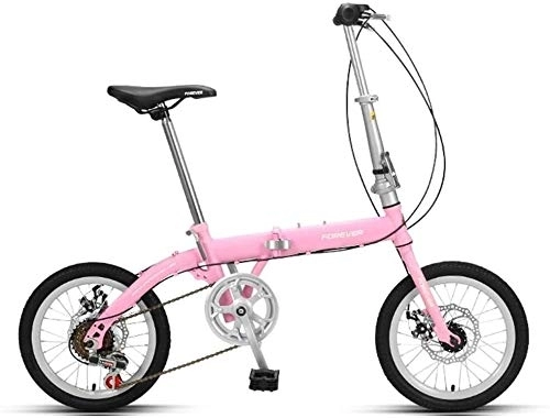 Folding Bike : Bicycle Bike Folding Bicycle Road Bike Bicycle Kids Bicycle Shock-absorbing Single Variable Speed Bike Adult City Bike Students Mini (Color : Pink 16 inch Variable speed)