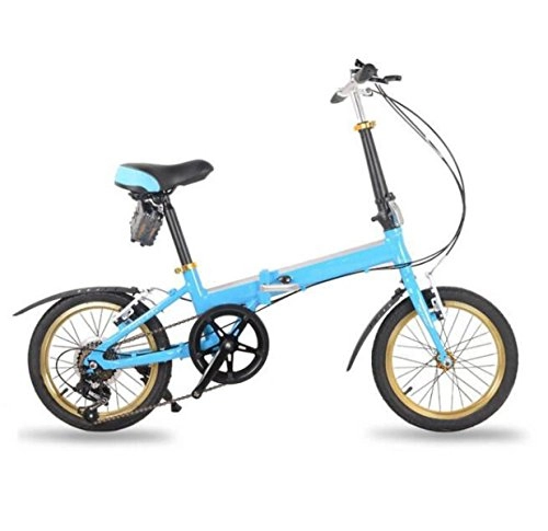 Folding Bike : Bicycle Child Aluminum Alloy Folding Bike 7 Speed 20 Inch / 16 Inch Student Folding Bicycle Cyclocross, Blue-20in