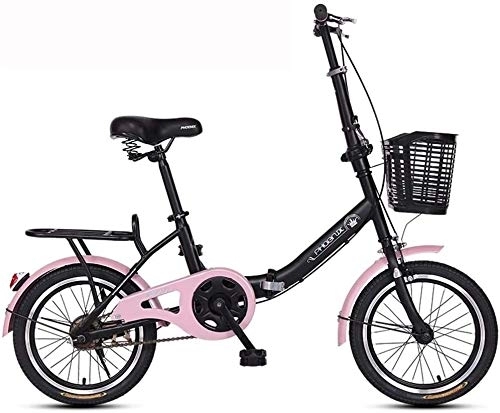 Folding Bike : Bicycle Commuting Bike Outdoor Folding Bicycle Adult Road Bike Portable City Bike Manned Bicycle Shock-absorbing Students Bike Lightweight (Color : Pink, Size : 16 inch)