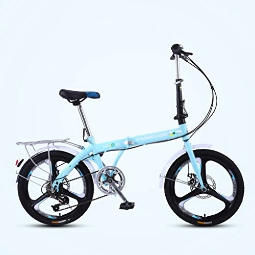 Folding Bike : Bicycle Foldable Bicycle Ultra Light Portable Variable Speed Small Wheel Bicycle -20 Inch Wheels Men's bicycle (Color : Blue)