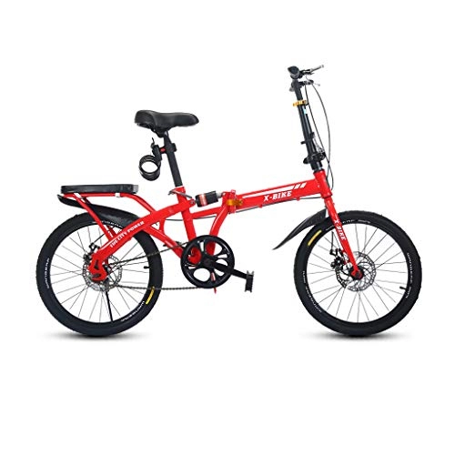 Folding Bike : Bicycle folding adult mini light portable men and women 48cm car wheel single speed disc brakes - red
