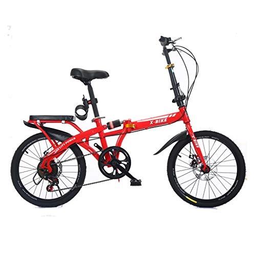 Folding Bike : Bicycle folding adult mini light portable men and women car bar wheel 48cm speed disc brakes - red
