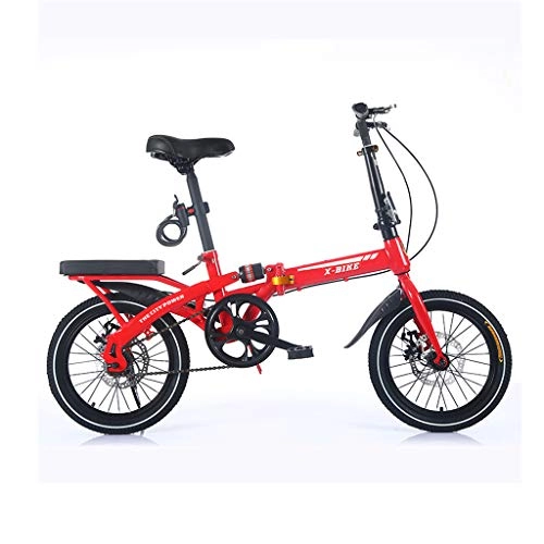 Folding Bike : Bicycle folding adult mini light portable men and women type 38cm car wheel single speed disc brake - red