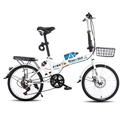 Folding Bike : Bicycle Folding Bicycle 20 Inch Men And Women Disc Brakes Speed Bicycle Damping Adult Lightweight Bicycle (Color : WHITE, Size : 150 * 30 * 100CM)