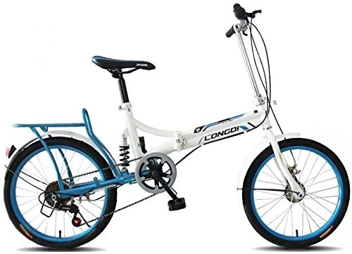 Folding Bike : Bicycle Folding Bicycle Adult 20 Inch Ultra Light Portable Small Kid Students Shock Absorber Bicycle Commuter Style (Color : Blue)