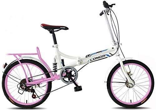 Folding Bike : Bicycle Folding Bicycle Adult 20 Inch Ultra Light Portable Small Kid Students Shock Absorber Commuter Style (Color : Pink)