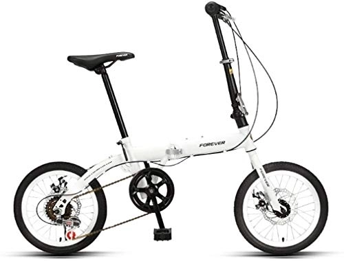 Folding Bike : Bicycle Folding Bicycle Road Bike 16 Inch Bicycle Kids Bicycle Shock-absorbing Variable Speed Bike Adult City Bike Compact Bicycle Students Mini (Color : White, Size : 6 speed)