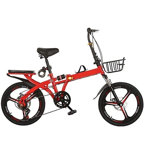 Folding Bike : Bicycle Folding Bicycle Shock Absorption Optional Variable Speed Male And Female Young Students Lightweight Double Disc Brake Leisure Pedal Bicycle 20 Inch Top With + Speed Change + Double Shock Absor