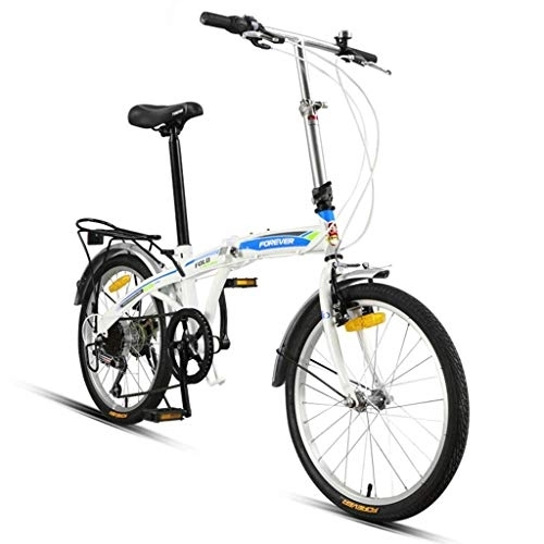 Folding Bike : Bicycle Folding Bicycle Variable Speed Bicycle Adult Men And Women Ultra Light Road Bike Portable City Bike Manned Mini (Color : White blue)