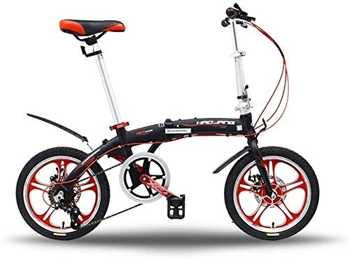 Folding Bike : Bicycle Folding Bicycle Variable Speed Bicycle Mountain Bike City Bike Adult Students Kids Bicycle Road Bike 16 Inch Aluminum Alloy Lightweight (Color : Black)