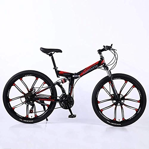 Folding Bike : Bicycle Folding Bike 21 Speed High Carbon Steel Foldable Mountain Bike with Disc Brakes and Suspension Fork Frame Shock Absorption Sports Leisure Men and Women