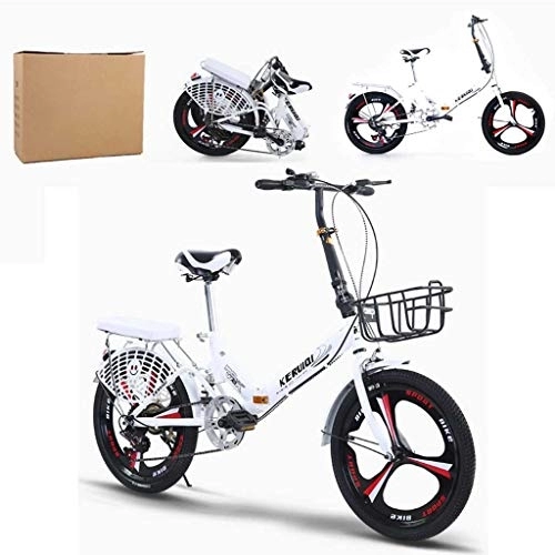 Folding Bike : Bicycle Folding Bike for Women, Rear Carry Rack, 6 Speed Hybrid Bikes Aluminum Easy Folding City 20-inch Wheels Disc Brake (White)