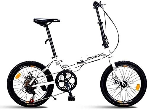 Folding Bike : Bicycle Folding Bike Fully Assembled Bike Portable Shock Absorb Vehicle Male Female Bicycle Variable Speed Bicycle Adult Bicycle 20 Inch (Color : White)