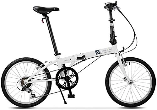 Folding Bike : Bicycle Folding Bikes, Adults 20" 6 Speed Variable Speed Foldable Bicycle, Adjustable Seat, Lightweight Portable Folding City Bike Bicycle, White (Color : White)