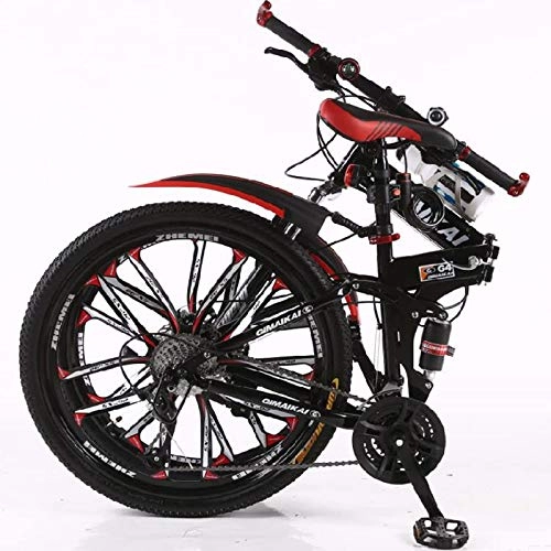 Folding Bike : Bicycle. Folding Mountain Bikes, Suspended Three-pole Folding Bikes. 21-speed Disc Brake Front Beam Package. Non-slip, White And Black. (Color : Black, Size : 26 inches)
