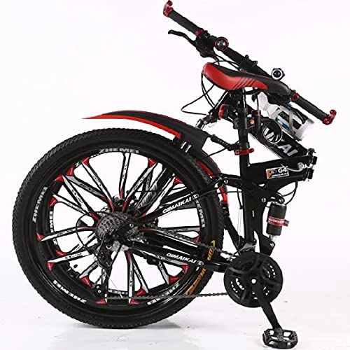 Folding Bike : Bicycle. Folding Mountain Bikes, Suspended Three-pole Folding Bikes. 21-speed Disc Brake Front Beam Package. Non-slip, White And Black. (Color : White, Size : 24 inches)