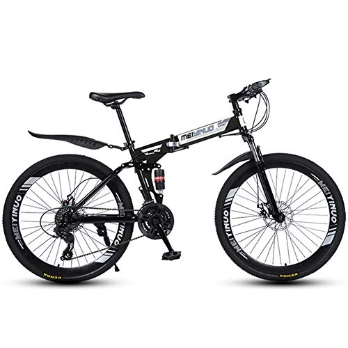 Folding Bike : Bicycle for Adult, Steel Carbon Mountain Bicycles Double Disc Brake System Non-Slip Tire Safer To Ride Light And Durable Folding Bicycles, Black, 24 speed