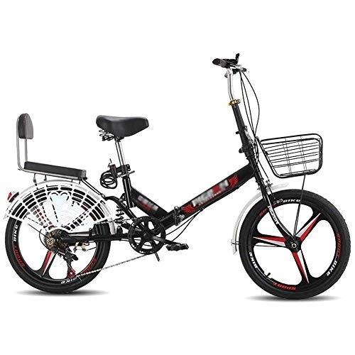 Folding Bike : Bicycle Fork Folding Bike For Adult Student Children 20 Inch Foldable Bike Folding Bicycle Double Disc Brake With Variable Speed Bicycle Shock Absorbers, Black TT