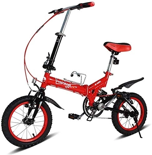 Folding Bike : Bicycle Kids Folding Bikes, 14 Inch Mini Folding Mountain Bike, High-carbon Steel Lightweight Portable Foldable Bicycle, Suspension Bike (Color : Red)