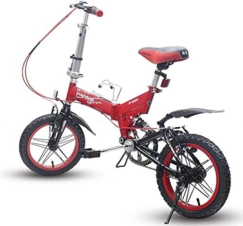 Folding Bike : Bicycle Men Women Folding Bike, 14 Inch Mini Foldable Mountain Bicycle, Lightweight Portable High-carbon Steel Reinforced Frame Commuter Bike, Red (Color : Red)