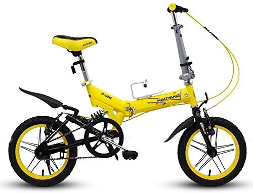Folding Bike : Bicycle Men Women Folding Bike, 14 Inch Mini Foldable Mountain Bicycle, Lightweight Portable High-carbon Steel Reinforced Frame Commuter Bike, Red (Color : Yellow)