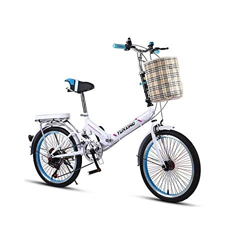 Folding Bike : Bicycle Metal 20-inch Folding Bike 7-Speed Cycling Commuter Foldable Bicycle Women's Adult Student Car Bike Easy to Carry Lightweight High-Carbon Steel Frame Shock Damping (Color : White)