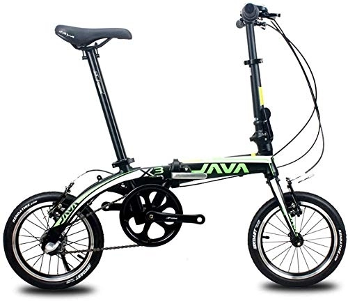 Folding Bike : Bicycle Mini Folding Bikes, 14" 3 Speed Super Compact Reinforced Frame Commuter Bike, Lightweight Portable Aluminum Alloy Foldable Bicycle (Color : Green)
