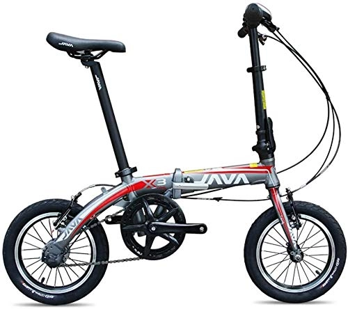 Folding Bike : Bicycle Mini Folding Bikes, 14" 3 Speed Super Compact Reinforced Frame Commuter Bike, Lightweight Portable Aluminum Alloy Foldable Bicycle (Color : Grey)