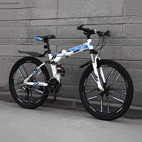 Folding Bike : Bicycle Modern 24 Speed Folding Mountain Road Bike Beach Bicycle Male and Female Students 24-inch Shift Double Shock Absorber Adult Dual Disc Double Shock Absorber Urban Track Bike (Color : Blue)