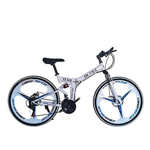 Folding Bike : Bicycle Mountain Bike 21 / 24 / 27 / 30 Speed Steel Frame 26 Inches 3-Spoke Wheels Dual Suspension Folding Bike, White, 24speed
