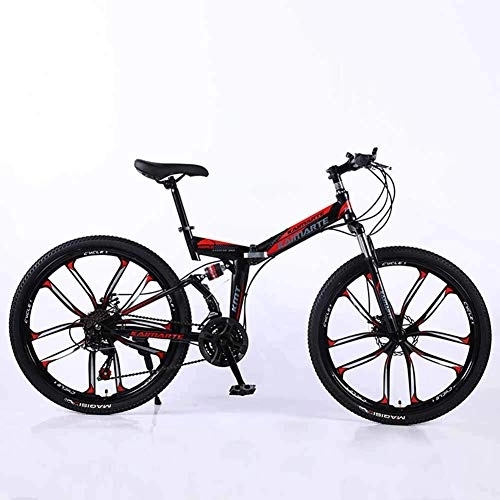 Folding Bike : Bicycle Mountain Bike 24 Speed Steel High-Carbon Steel 24 Inches 10-Spoke Wheels Dual Suspension Folding Bike for Commuter City, Black, 21speed