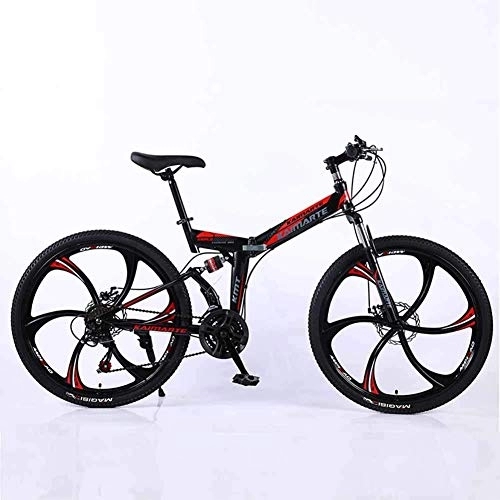 Folding Bike : Bicycle Mountain Bike 24 Speed Steel High-Carbon Steel 24 Inches 6-Spoke Wheels Dual Suspension Folding Bike for Commuter City, Black, 21speed
