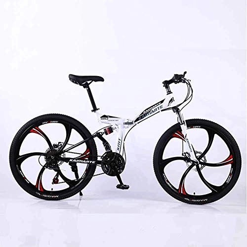 Folding Bike : Bicycle Mountain Bike 24 Speed Steel High-Carbon Steel 24 Inches 6-Spoke Wheels Dual Suspension Folding Bike for Commuter City, White, 24speed