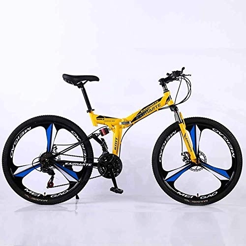 Folding Bike : Bicycle Mountain Bike 27 Speed Steel High-Carbon Steel 24 Inches 3-Spoke Wheels Dual Suspension Folding Bike for Commuter City, Yellow, 27speed
