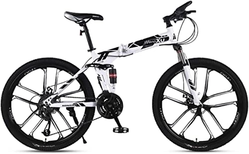 Folding Bike : Bicycle, Mountain Bike Child Bicycles 21 / 24 / 27 Speed Steel Frame 26 Inches 10-Spoke Wheels Suspension Folding Bike, Black, 24speed