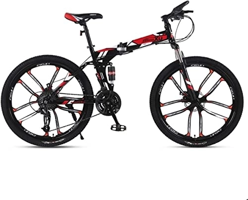 Folding Bike : Bicycle, Mountain Bike Child Bicycles 21 / 24 / 27 Speed Steel Frame 26 Inches 10-Spoke Wheels Suspension Folding Bike, Red, 21speed