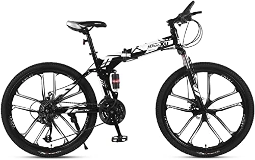 Folding Bike : Bicycle, Mountain Bike Child Bicycles 21 / 24 / 27 Speed Steel Frame 26 Inches 10-Spoke Wheels Suspension Folding Bike, White, 24speed