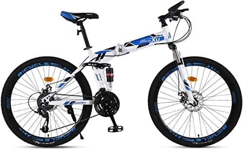 Folding Bike : Bicycle, Mountain Bike Child Bicycles 21 / 24 / 27 Speed Steel Frame 27.5 Inches 3-Spoke Wheels Dual Suspension Folding Bike, Blue, 21speed