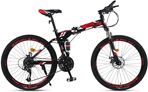 Folding Bike : Bicycle, Mountain Bike Child Bicycles 21 / 24 / 27 Speed Steel Frame 27.5 Inches 3-Spoke Wheels Dual Suspension Folding Bike, Red, 21speed